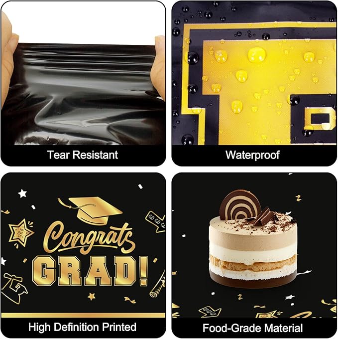 2 Pack Graduation Tablecloth - Congrats Grad Table Cloths, Plastic Disposable Rectangle Black Gold Class of 2026 Table Cover for Graduation Tables Decorations Party Decor Supplies Favors,108 x 54 Inch