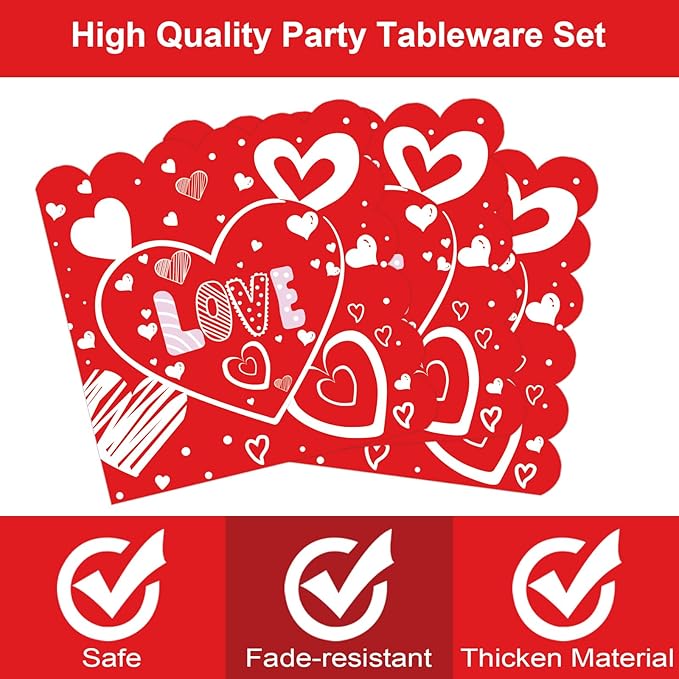 Valentines Day Plates and Napkins Set - 40 Pcs Disposable Red Heart Party Supplies for 20 Guests, Includes 20 Dinner Plates (9 Inch) & 20 Valentine Napkins for Galentines Party Decorations