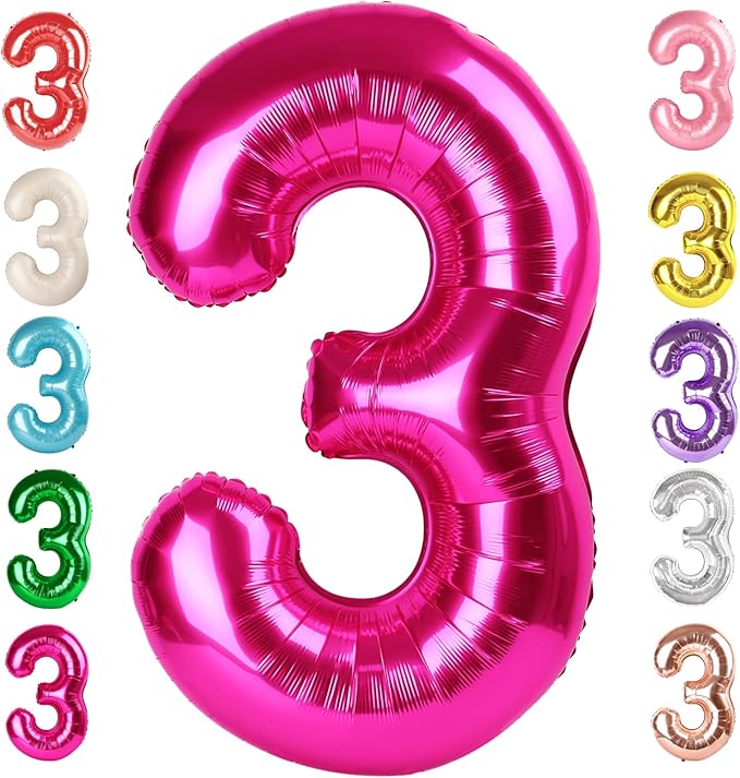 Numbers Balloon 3, 40 Inch Large Hot Pink Balloon for Three Year Old Birthday Decor, 3 13 30 31 Birthday Party Decorations for Wedding Supplies