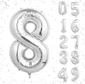 32 In Silver Large Numbers Balloons 0-9, Self Inflating Number 8 Balloons for Boys Girls, Big Silver Digit 8 Balloons for Women Men Birthday Party Anniversary Wedding Supplies Decorations