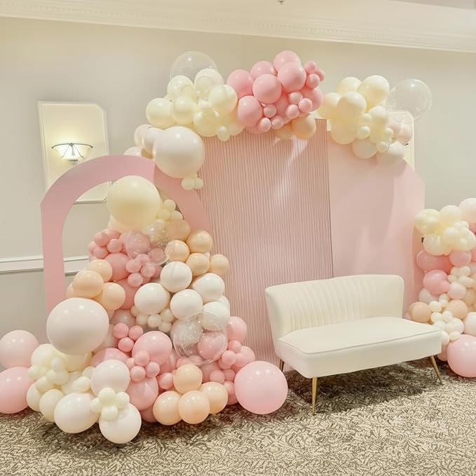 Pink and Yellow Balloons, 60Pcs 12 Inch Pastel Pink Light Pink Yellow Sand White Balloons for Baby Shower Bridal Shower Anniversary Wedding Bee Bear Themed Birthday Party Decorations