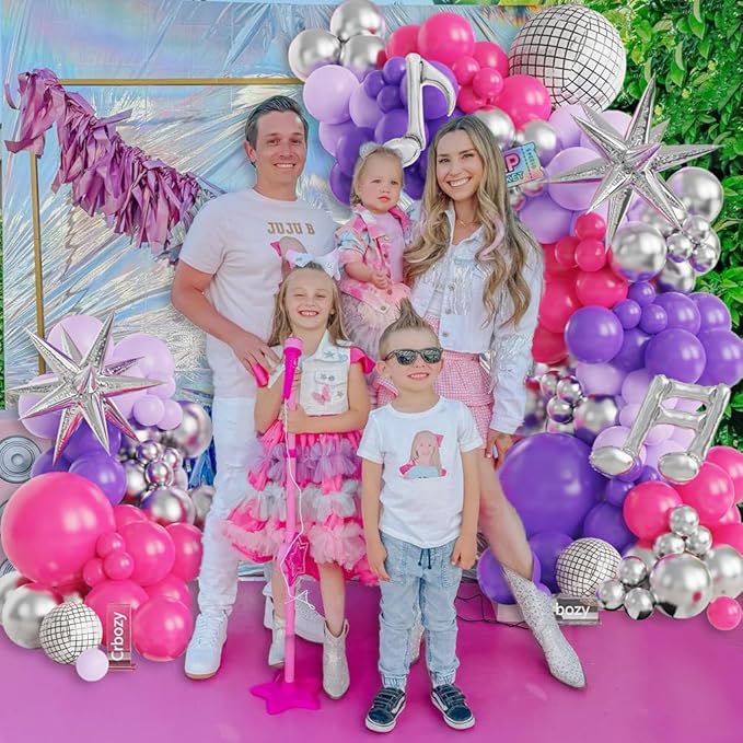 Music Hunter Balloon Arch Kit - 153Pcs Kpop Party Decorations with Disco Ball and Music Note Balloons, Pink Purple Silver Balloons for Disco Music Prom Fan Gatherings Girls Birthday Party Decorations