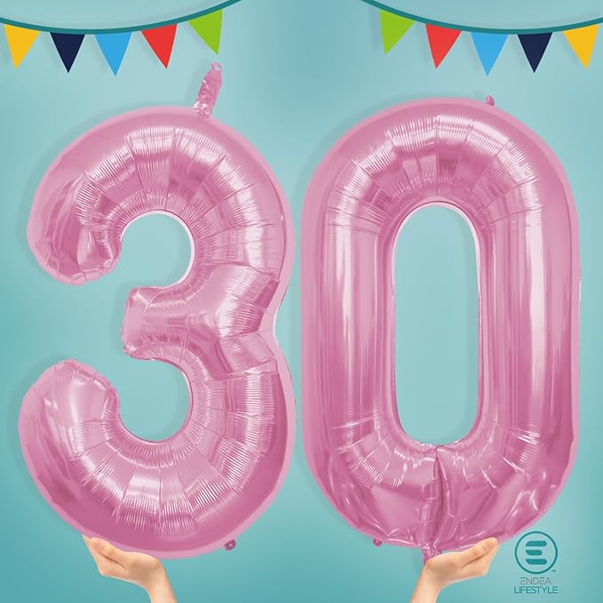 40 Inch Large Pink Number Celebration and Decoration Balloon for Birthday Parties, Graduations, Anniversaries, Weddings, Photo Shoots, Special Events - Helium Foil Mylar (Pink Number 30)