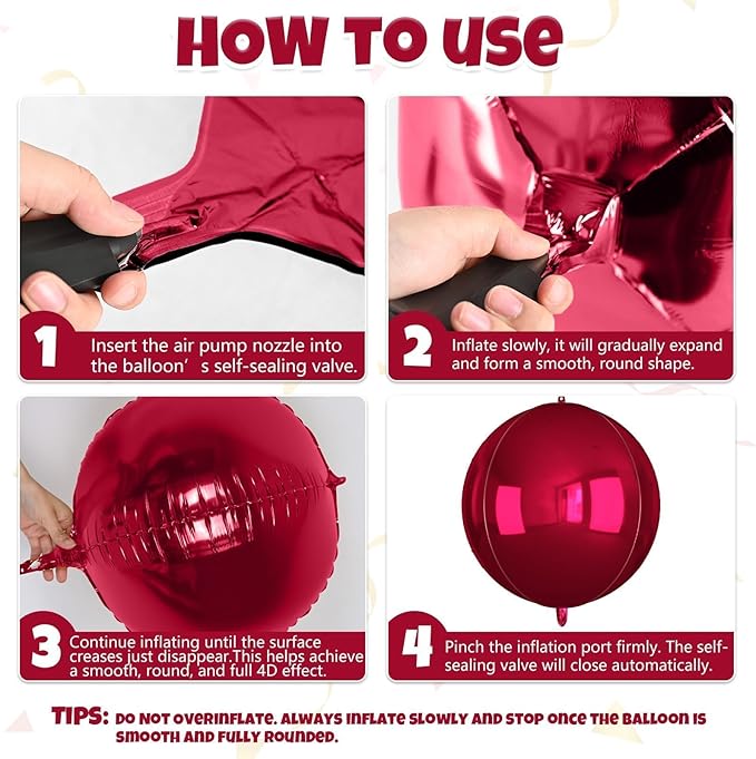 12Pcs Red Round Balloons Foil, 22" 18" 15" 10" 4D Sphere Shaped Balloon Different Size, Large Metallic Dark Red Balloons for Xmas Prom Graduation Baby Shower Birthday Party Decorations Backdrop