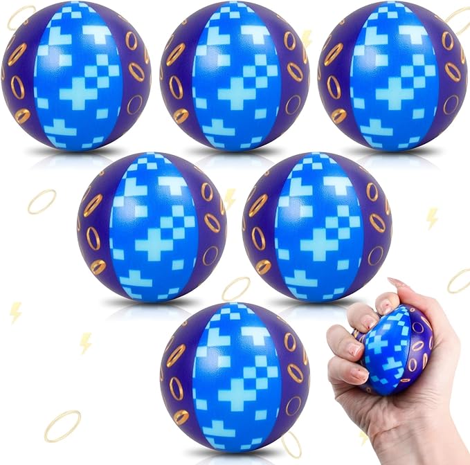 6 PCS Blue Golden Rings Stress Balls for Kids Party Favors, 2.48 Inch Anxiety Relief Fidget Sensory Toys, Golden Rings Squeeze Toys Bulk for Birthday Goodie Bags, Carnival Gifts & Classroom Prizes
