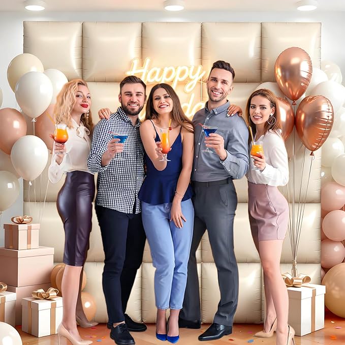 25Pcs Cream White Square Foil Balloons Wall Backdrop, Double Sided Metallic Foil Balloons Tunnel Arch Garland Kit for Photo Booth Birthday Wedding Graduation Halloween Party Decorations
