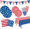 4th of July American Flag Patriotic Party Supplies Disposable Paper Plates Napkins Cocktail Napkins Cups Tablecloth and Banner for Election Day 4th of July Independence Day Decorations, Serve 25