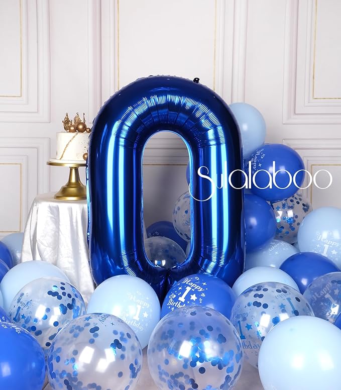 40Inch Navy Blue Number 0 Balloon Large Helium Royal Blue Number Balloons 0-9 Giant Digital 0th Foil Mylar Big Party Balloon for Boy Birthday Party Anniversary Graduation Decorations