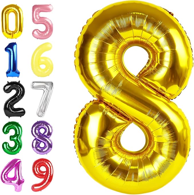 Balloon 8 Numbers, 40 Inch Gold Fiol Large Ballon for Women And Men, Balloons Decoration for Happy 8 18 28 80 Birthday, Wedding Anniversary, Christmas, New Year, Halloween Party Decoration