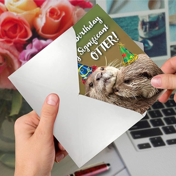 NobleWorks - 1 Cute Birthday Card with Envelope - Funny Wild Animals and Pets, Birthday Greeting - Otterly Awesome C6574GBDG