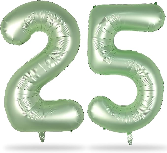 25th Birthday Balloons Sage Green for Girls, 40 Inch Giant Olive Green Foil 25 Number Balloons, Number 2 & 5 Helium Balloons Set for Women Men 25 Year Anniversary Jungle Wedding Party Decorations