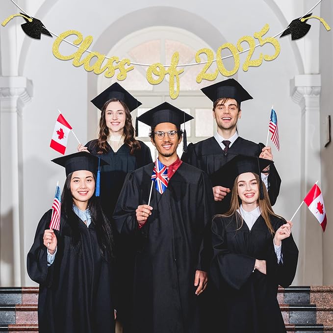 Class of 2025 Banner - 2025 Graduation Party Decorations, We are So Proud of You Banner, Congrats Grad Party Supply (Gold)