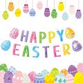 Happy Easter Decorations Banner - DIY Paper Eastesr Banners, Spring Watercolor Eggs Sign Garland Backdrop for 2026 Easter Indoor Outdoor Home Office Fireplace Wall Party Decor Supplies Favors Props