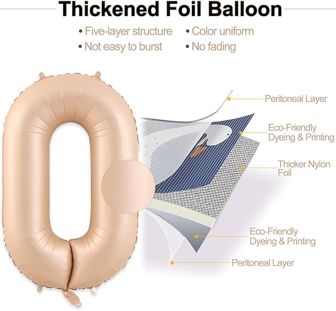0 Number Balloon, Number Balloons 40 Inch, Beige Large Big Foil Number Balloons for Birthday Party Graduation Wedding Anniversary Baby Shower Bachelorette Decoration Supplies