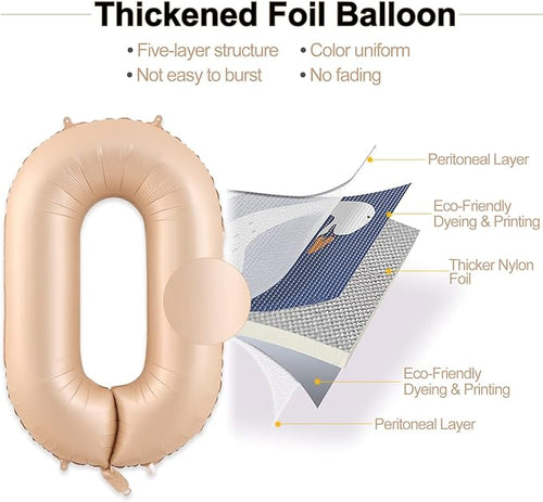 0 Number Balloon, Number Balloons 40 Inch, Beige Large Big Foil Number Balloons for Birthday Party Graduation Wedding Anniversary Baby Shower Bachelorette Decoration Supplies