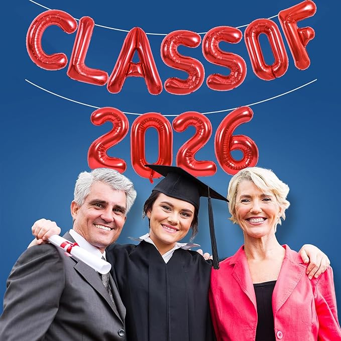 TONIFUL Red Class of 2026 Graduation Balloon Banners Foil Balloons Decorations 2026 Congrats Grad Balloons for Class of 2026 Congratulation Graduations Party Supplies