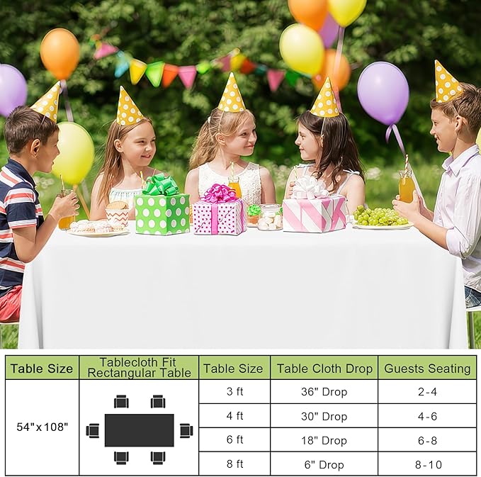 Smiry Disposable Table Cloth - 48 Pack, 54 x 108 Inch Waterproof Rectangle Tablecloths for Parties, Decorative Plastic Table Cover, Leakproof & Sturdy, White