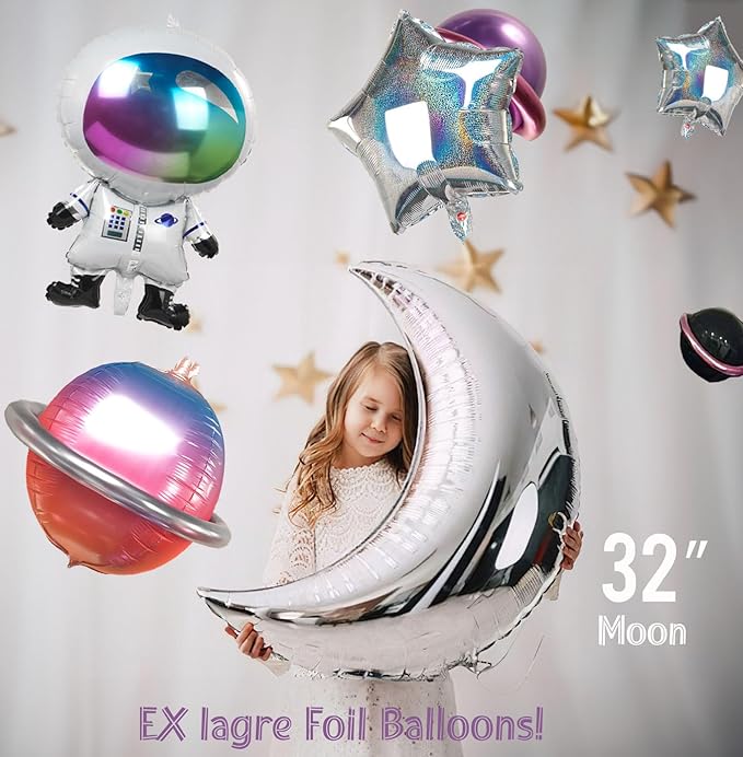 Galaxy Space Balloon Garland Kit 140pcs purple blue black Outer Space Astronaut Moon & Star Diy 4D planet Balloons for girl two the moon birthday decorations Kids Party Supplies