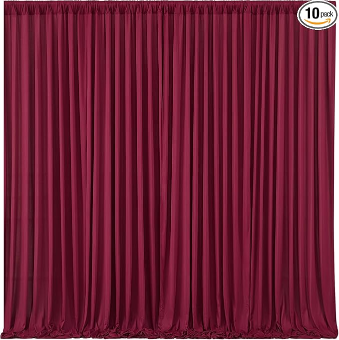 Burgundy Backdrop Curtain 10 Panels-Wrinkle-Free Burgundy Curtains Polyester Photography Drapes for Baby Shower Birthday Party Photo Background Backdrop Stand- 40 X10FT