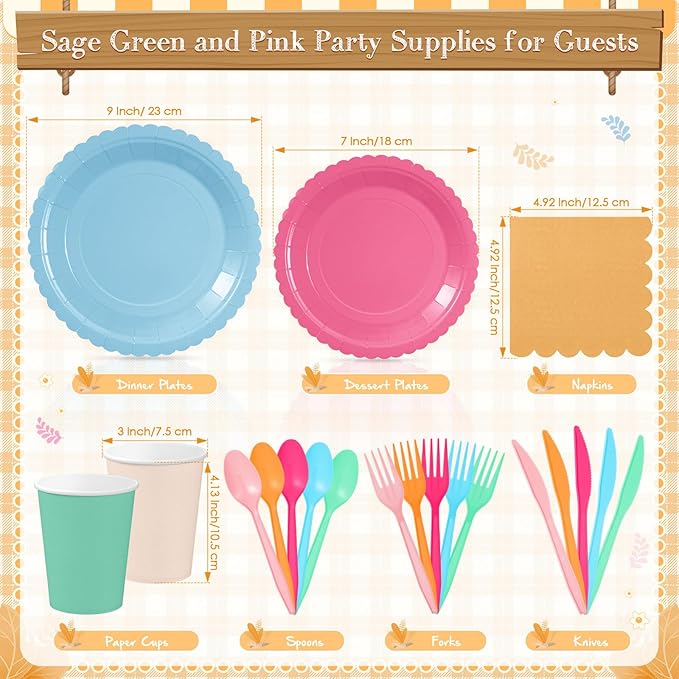 Zhehao 175 Pcs Candy Colors Party Supplies Set Colorful Disposable Tableware Kit with Plates, Cups, Napkins, Cutlery for Baby Shower, Birthday, Wedding