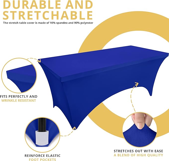 Utopia Kitchen Spandex Tablecloth 2 Pack [6FT, Royal Blue] Tight, Fitted, Washable and Wrinkle Resistant Stretch Table Cloth Rectangle Cover for Trade Show, Weddings & Parties [72Lx30Wx30H Inch]