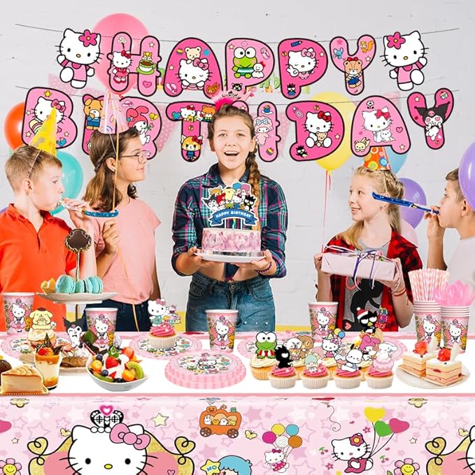 41 pcs Pink Cat Party Decoration Hello Cat Pink Kite Including 1pc Tablecover 20 pcs 7 inches Plates and 20 pcs 6.5 inches Napkins Cat Theme Birthday Party Decoration Favor Sets (41pcs light pink)