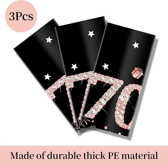 Parfundg 3 Pack 70th Birthday Tablecloth Decorations for Women, Rose Gold Happy Seventy Birthday Theme, Rectangular Plastic Disposable Table Cloth Decor, 54 x 108 Inches