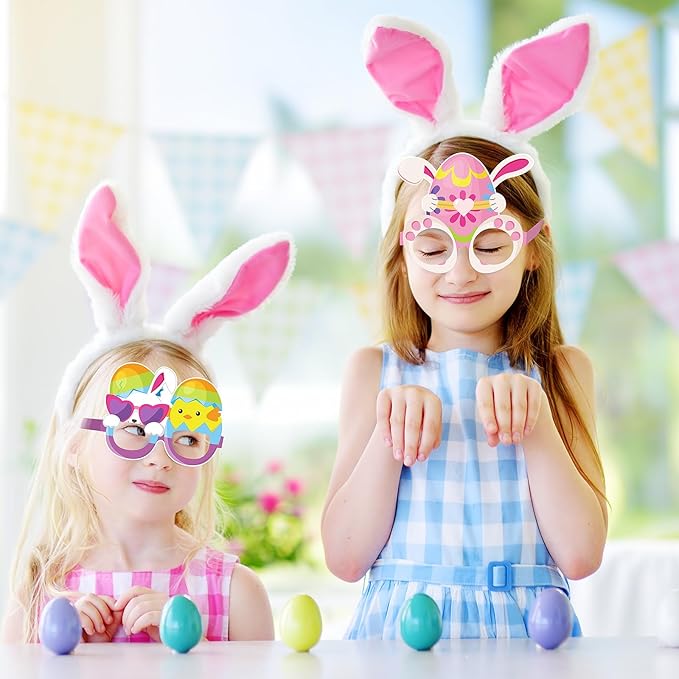 16 Pcs Easter Party Decorations Paper Glasses Bunny Photo Booth Props Supplies for Happy Spring Easter Birthday Party