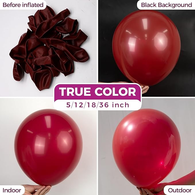 Bezente Burgundy Giant Balloons 36 Inch - 8 Pack Jumbo Dark Ruby Balloons Large Round Retro Wine Red Maroon Latex Balloons forThanksgiving New Years Casino Themed Cherry Party Decorations