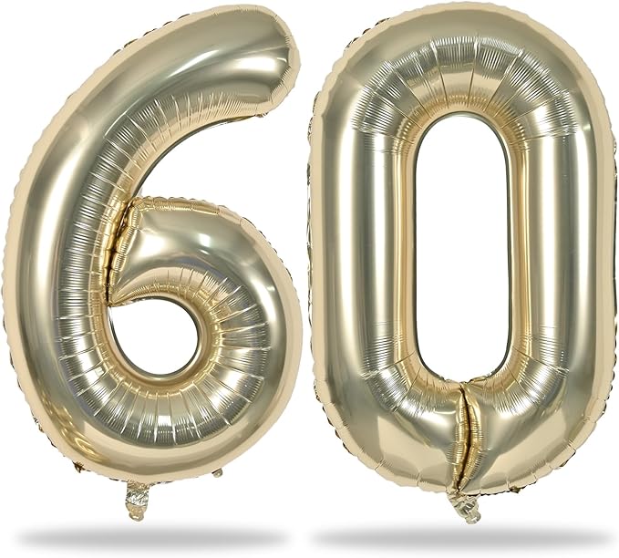 60th Birthday Balloons Champagne Gold for Women, 40 Inch Giant Foil Number 60 Balloons Self Inflating, Light Gold Digit 6 & 0 Helium Balloons for Men 60th Anniversary Party Decorations Supplies