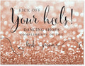 Andaz Press Wedding Party Signs, Glitzy Rose Gold Glitter, 8.5x11-inch, Dancing Shoes - Kick Off Your Heels!, 1-Pack, Bokeh Colored Party Supplies
