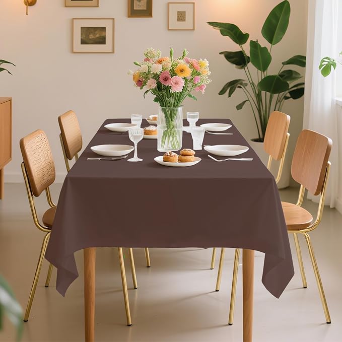 6 Pack Premium Disposable Plastic Tablecloth 54" x 108" Party Table Cloths Disposable for 6 to 8 Foot Tables Indoor or Outdoor Birthdays Weddings Christmas Anniversary Buffet Table (Brown)