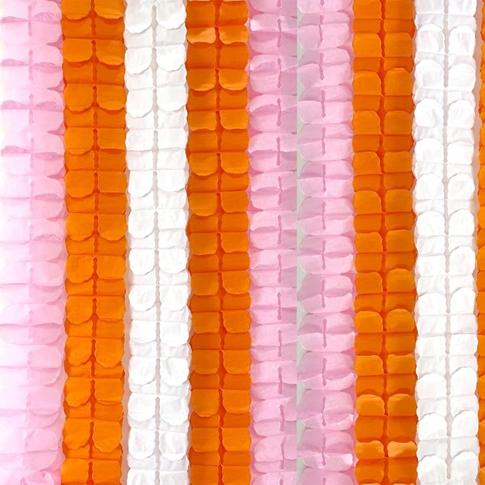 10PCS Four Leaf Clover Paper Flowers Garland Decorations Four Leaf Clover Paper Banner Tissue Paper Streamers Reusable Hanging Garland for Wedding Party Backdrop Home Decor(White Pink Orange kit)