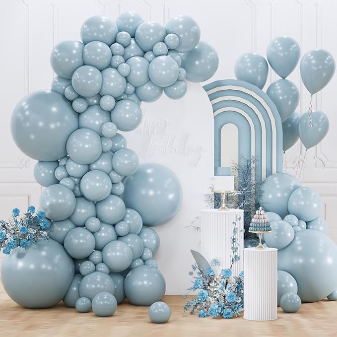 PartyWoo Dusty Blue Balloons 155pcs Different Sizes of 18 12 10 5 Inch Light Blue Aqua Boho Balloon Arch Kit Garland for Graduation Baby Shower Gender Reveal Birthday Party Decorations Blue-F28