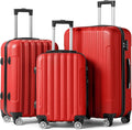 Karl home Luggage Set of 3 Hardside Carry on Suitcase Sets with Spinner Wheels & TSA lock, Portable Lightweight ABS Luggages for Travel, Business - Red (20/24/28)