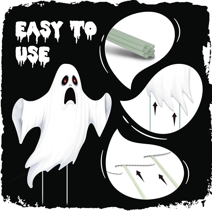 7 Pack Ghost Halloween Yard Signs, Large Halloween Yard Decorations with Stakes, Waterproof Scary Outdoor Holiday Ghost Decor for Yard Lawn Garden, 16” Big Size