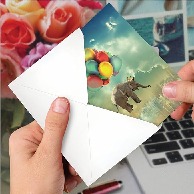 NobleWorks Birthday Greeting Card with 5 x 7 Inch Envelope (1 Card) Bday Elefantasy Adventures - Balloons C10307KBDG