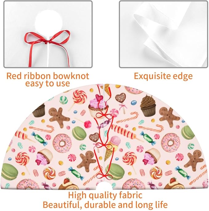 Candy Gingerbread Man Tree Skirt Xmas Tree Mat Christmas Ornaments Decorations Holiday Party Indoor Outdoor 36"