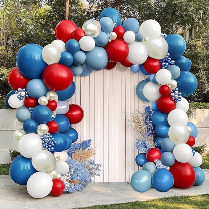 Red Blue White Balloon Garland Double Stuffed Royal Blue Red Balloons Pearl White Sand Pastel Balloon Arch Kit for Birthday Baby Shower 4th of July Patriotic Graduation Party Decorations