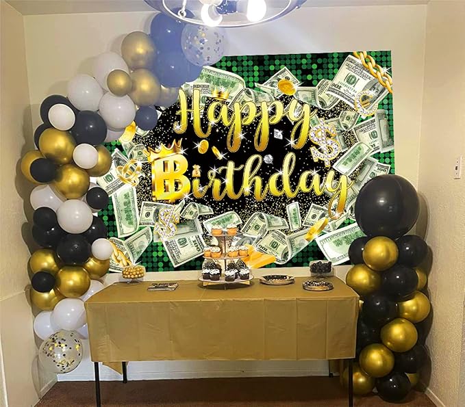 5×3ft Money Birthday Backdrop Money Party Background Dollar Bill Backdrop Hip Hop Background Boy Girl Men Cash Bash Birthday Party Props Photo Booth Decor