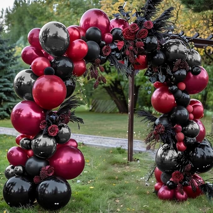 Black Red Balloons Thick Double Stuffed Black Burgundy Balloon Garland Arch Kit for Gothic Vampire Till Death Do Us Rip To Twenties Halloween Birthday Party Decorations