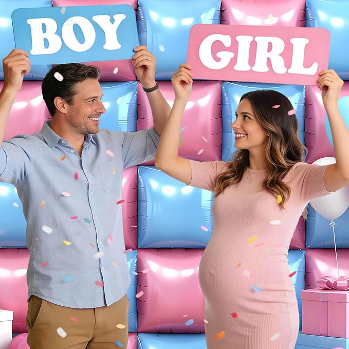 50Pcs Pink and Blue Square Foil Balloons Wall Backdrop, Double Sided Metallic Foil Balloons Tunnel Arch Garland Kit for Photo Booth Birthday Wedding Halloween Christmas Party Decorations