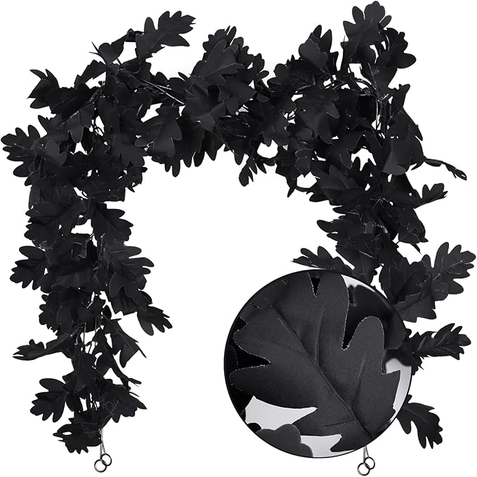 Halloween Garland Decor Indoor Table Decorations Fall Wall Hanging Artificial Black Maple Leaf Vine Decorations for Home (2 Pcs Black Garland, Set)