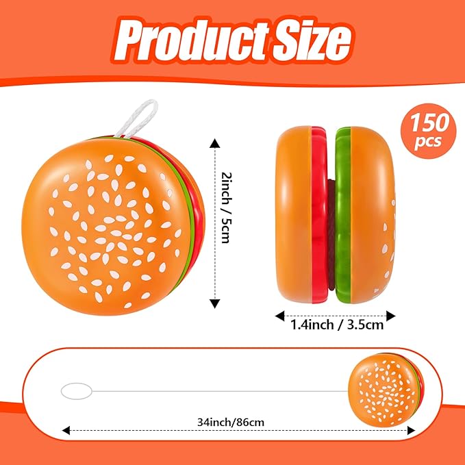 Leitee 24 Pieces Hamburger Yo Yo Toys Plastic Yo Yo Burger Party Favors for Boys Girls Adults Birthday Party Favors Classroom Prizes Holiday Goodie Bag Fillers