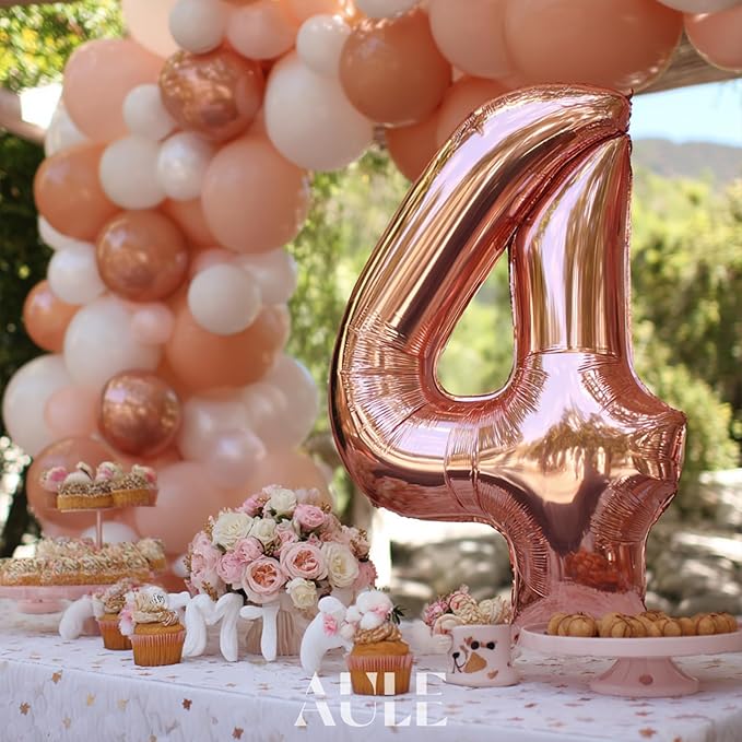 AULE 40 Inch Big Rose Gold 4 Balloon Number Large Foil Helium Number Balloons 0-9 Jumbo Giant Happy 4th Birthday Party Decorations for Boy or Girl Huge Mylar Anniversary Party Supplies