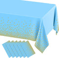 misaya 6 Packs Dot Disposable Table Cloth, 54 x 108 Inch Waterproof Plastic Tablecloth, Rectangle Gold Dots in Light Blue Table Covers for Easter, Picnic, Birthday, Party