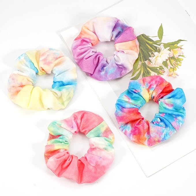 Tie Dye Hair Scrunchies for Women Girls Cute Candy Colors Elastic Hair Ties Ponytail Holder Tie Dye Party Favors Hair Accessories