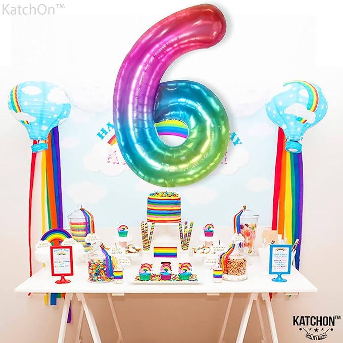 KatchOn, Giant Jelly Number 6 Balloon - 40 Inch | 6 Balloon Number, 6 Balloons for Birthday Girl | Rainbow 6 Balloon, 6 Year Old Balloon | Number Balloons for Happy Anniversary Decorations