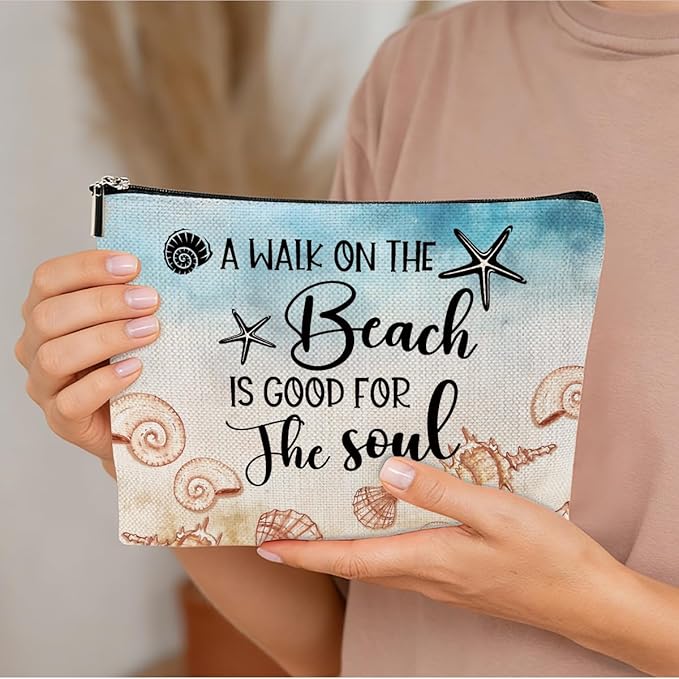 Funny Beach Gifts for Women Cosmetic Bag Travel Ocean Beach Vacation Essentials for Girls, Bestie, Friends, Summer Beaches Lover Makeup Bag Girls Trip Gifts Favors Stuff Birthday Christmas Graduation