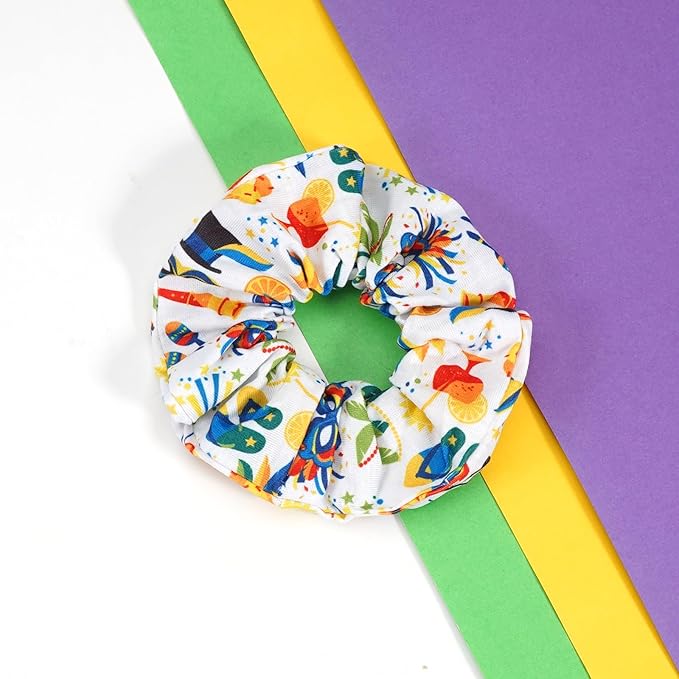 Mardi Gras Hair Ties for Women Girls Purple Fleur De Lis Mask Hair Scrunchies Elastics Hair Bands Scrunchy Ropes Carnival Celebrations Party Hair Accessories 4PCS